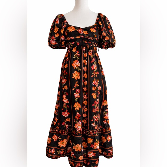 Japna Dresses & Skirts - Japna NWT Black Floral Puff Sleeve Midi Dress Size Small Cottagecore Romantic